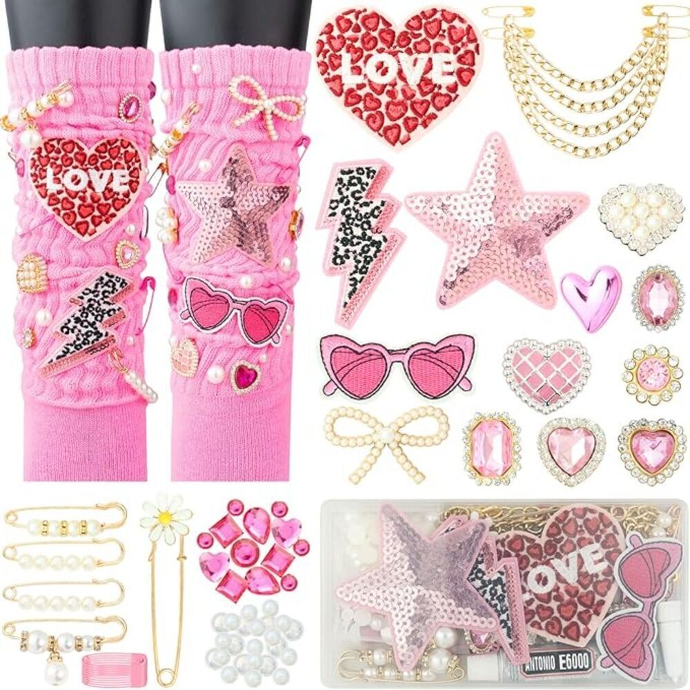 108 Pcs Junk Socks Charms Kit Pink For Women Sock Charms with Safety Pins